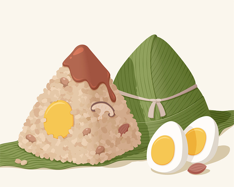 美味粽子与咸蛋插画图片