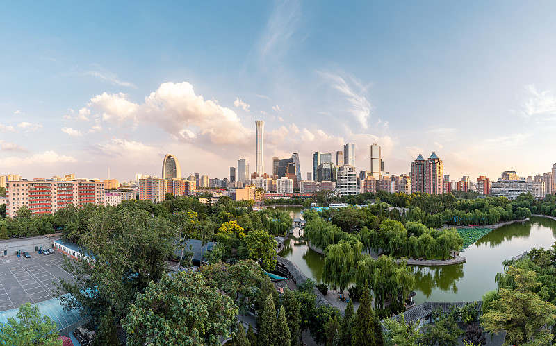 北京团结湖公园和国贸CBD全景图图片下载