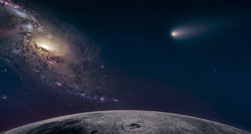 奇幻星云彗星下的月球地貌图片素材