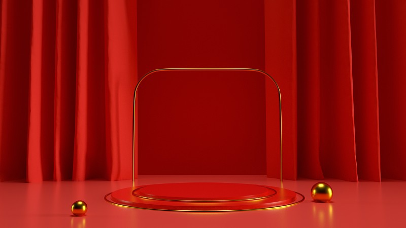 三维渲染的红色喜庆电商风格展台图片下载