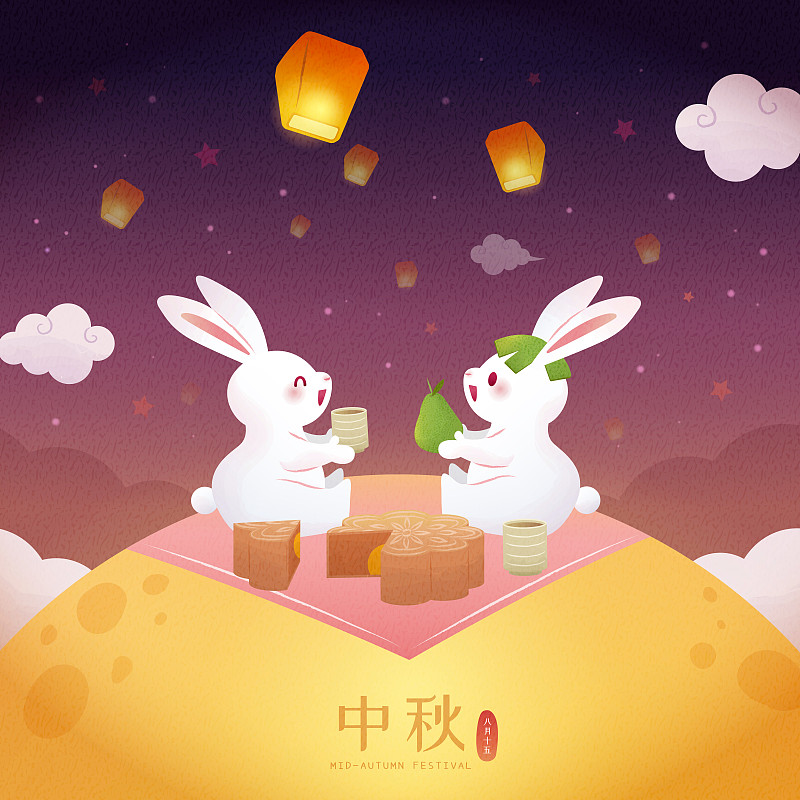 中秋节玉兔野餐贺卡图片下载