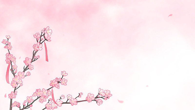 粉色桃花樱花树卡通留白插画背景下载