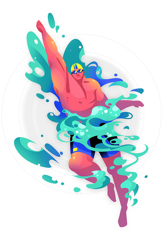 肌肉男在水中游泳溅起水花的插画下载