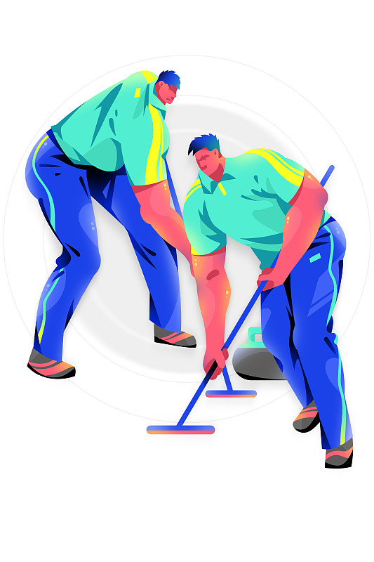 两男子运动员打冰壶的插画图片