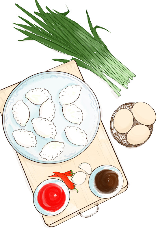 水彩美食插画传统美食饺子图片