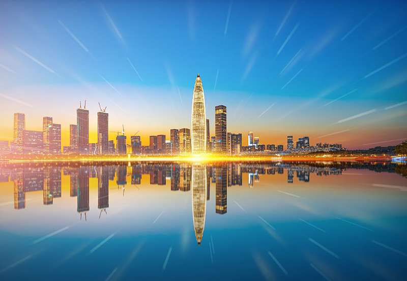 深圳湾后海人才公园城市天际线建筑科技聚焦光效图片素材