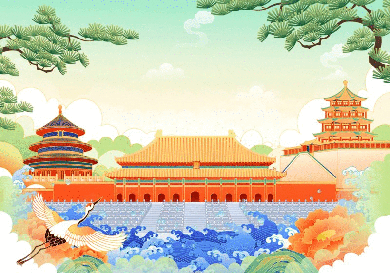 北京著名旅游景点矢量插画图片下载