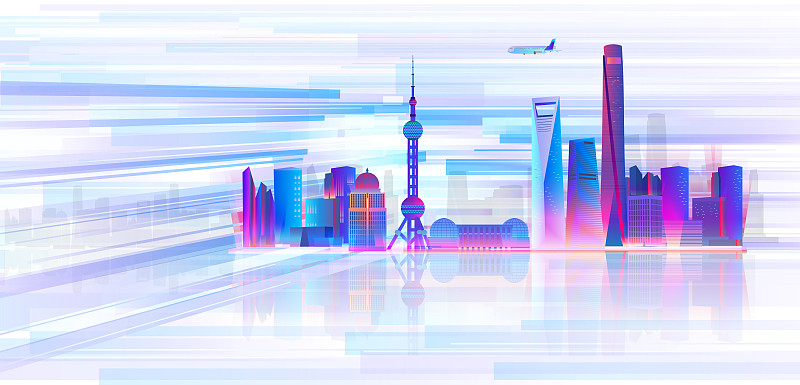 上海科技创新城市天际线建筑群的插画下载