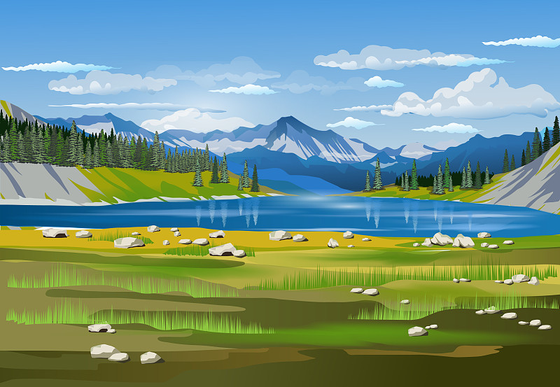 美丽的春天景色与蓝色的湖图片下载
