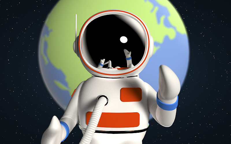 地球和漂浮在太空中的宇航员图片素材