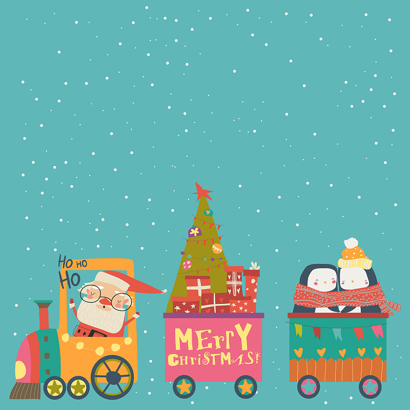圣诞老人和动物欢快的圣诞火车图片下载