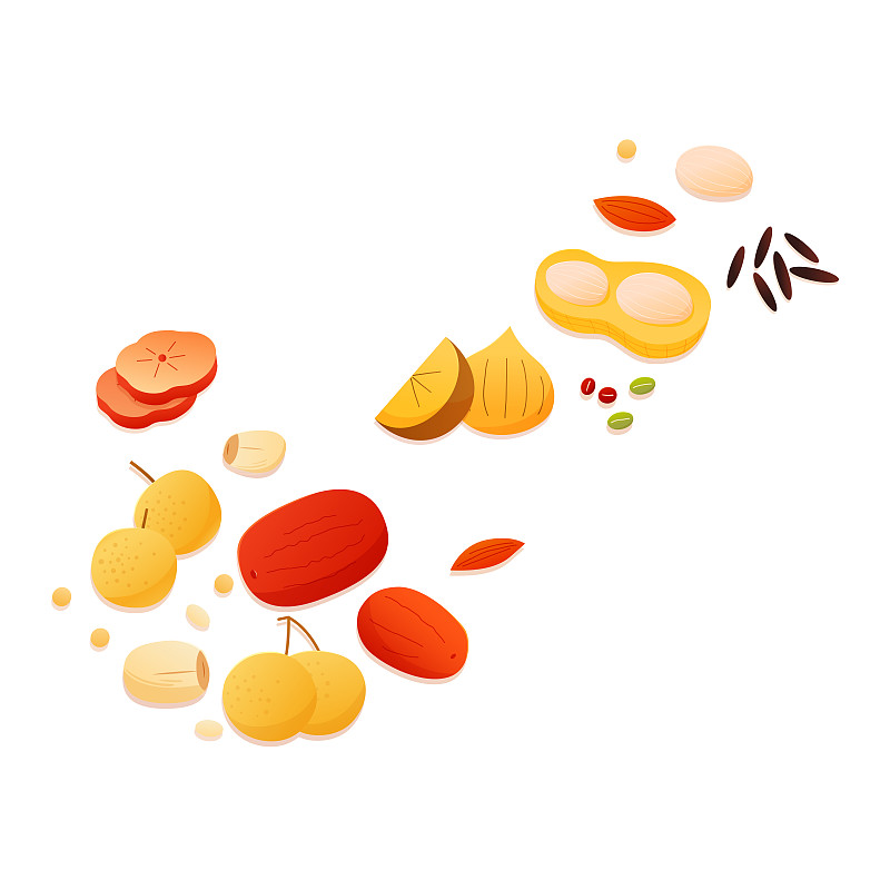 红枣桂圆花生枸杞米食材矢量插画元素图片