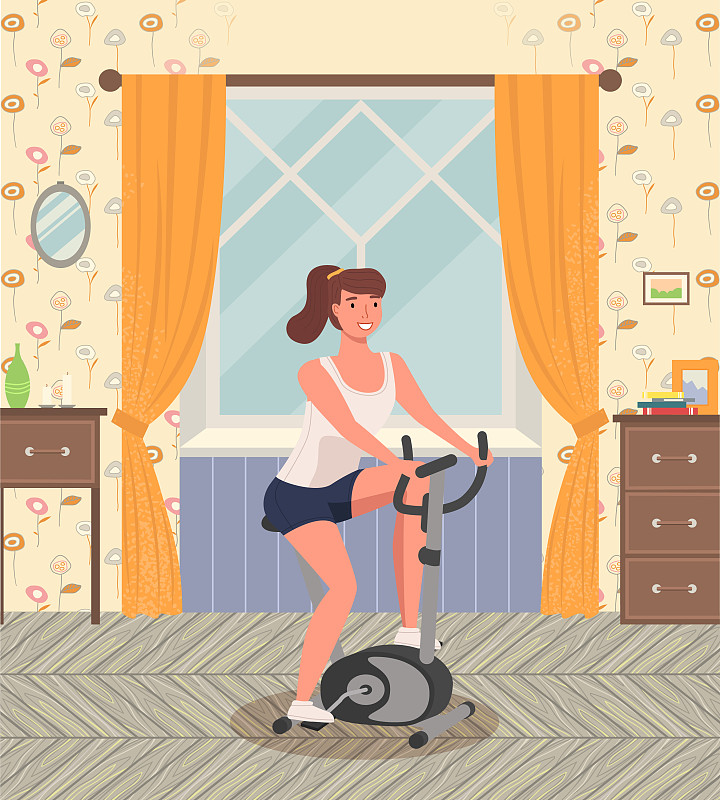一个女孩骑着自行车做运动图片素材