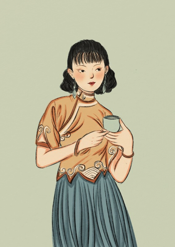 喝茶的旗袍女孩图片下载