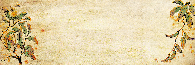 中国风金色边水墨传统华丽装饰奢靡风牛皮纸背景插图树叶图片素材