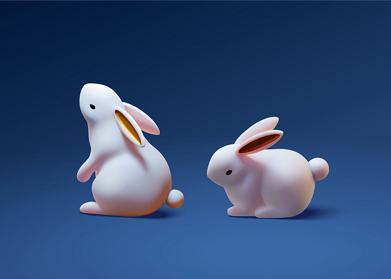 两只可爱三维白兔素材模型图片下载