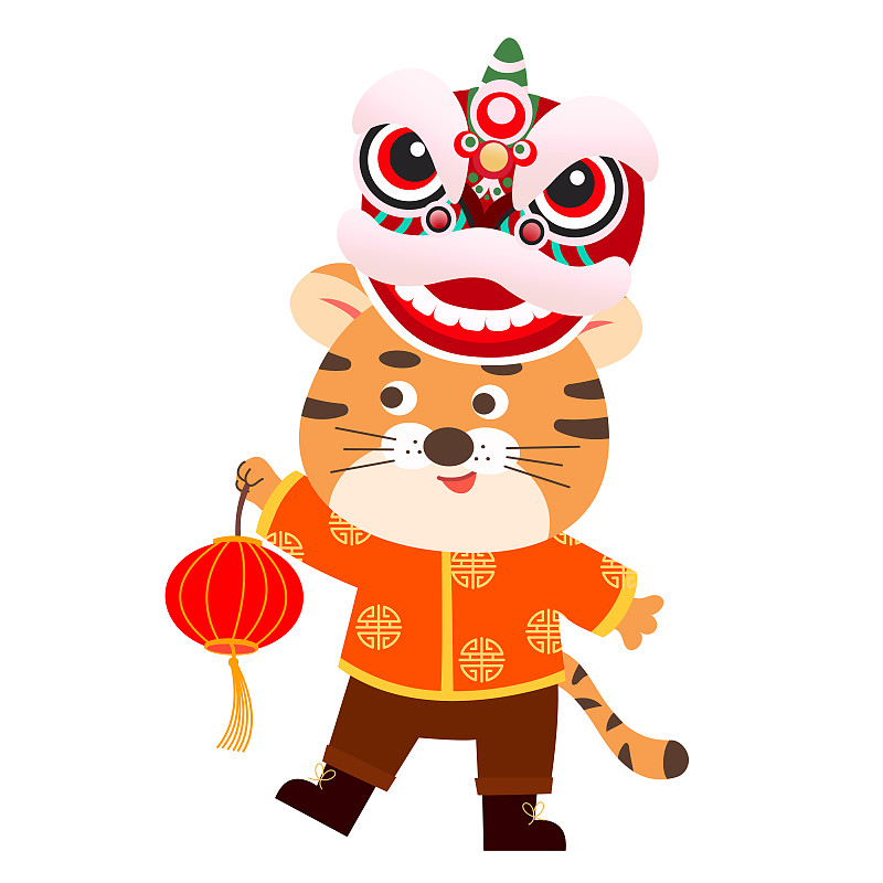 庆祝春节的可爱老虎矢量插画图片