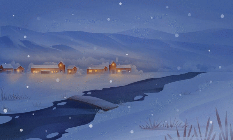 冬天夜晚的乡村风景图片下载
