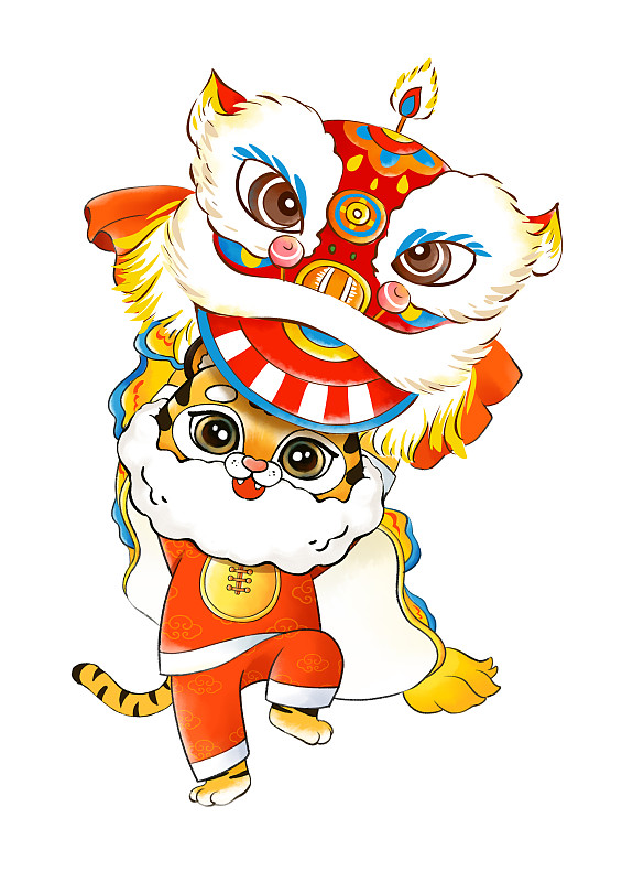 虎年春节插画舞狮子图片