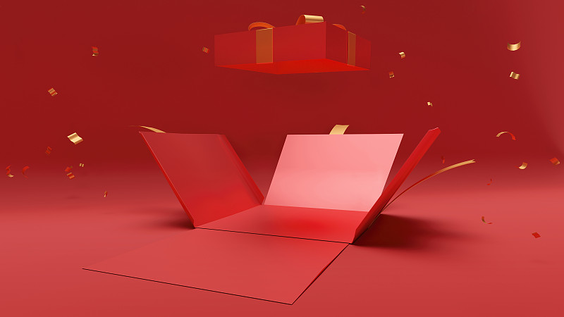 红色概念三维礼盒背景图片下载