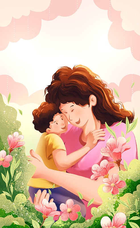 母子节日插画图片