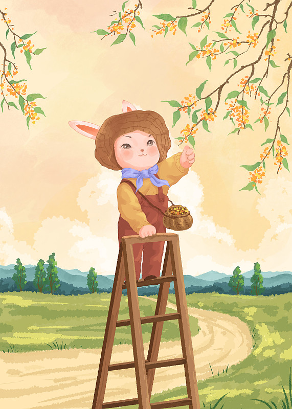 小兔的四季兔年小清新插画八月下载