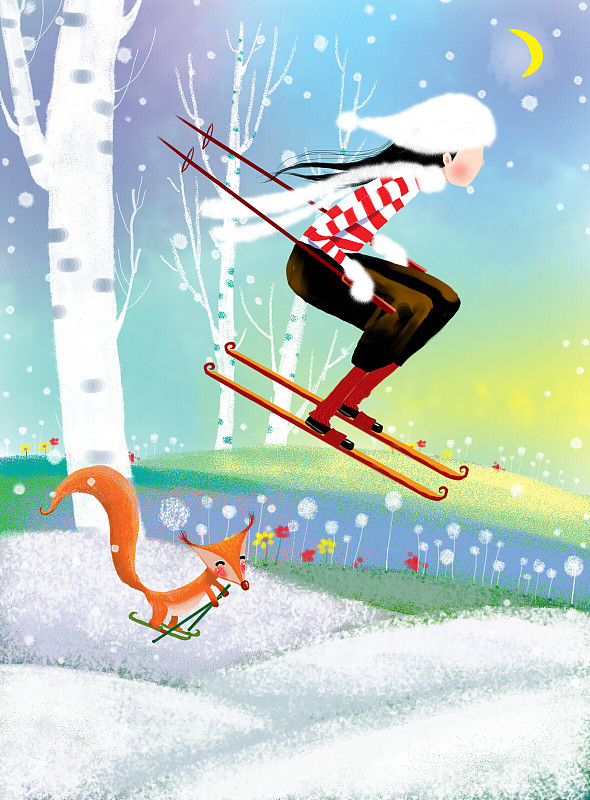 在雪地上滑雪的女孩图片下载