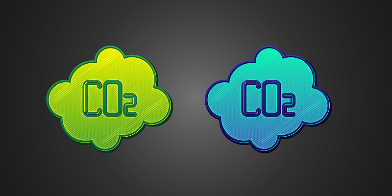 绿色和蓝色的二氧化碳排放云图标插画图片