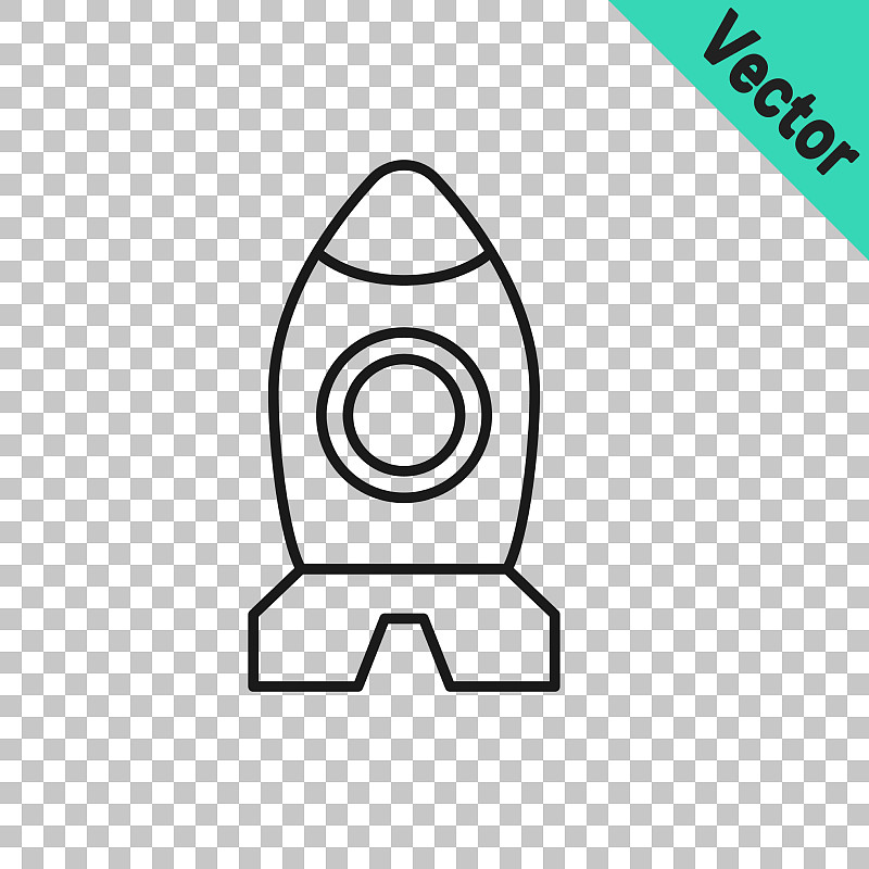 黑色线火箭飞船玩具图标孤立上插画图片