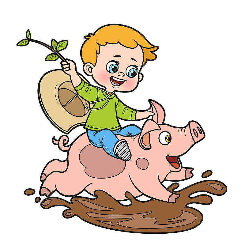 骑猪少年高清卡通图片图片