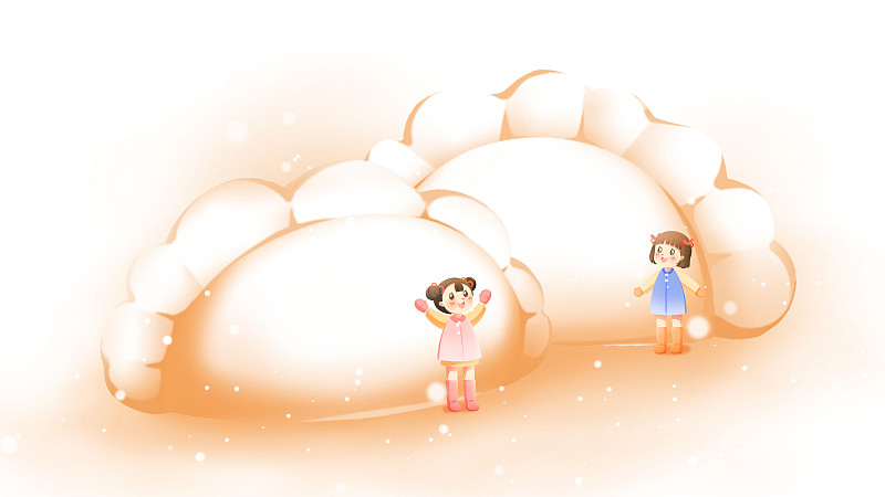 橙色唯美创意饺子与小女孩新年节日插画下载