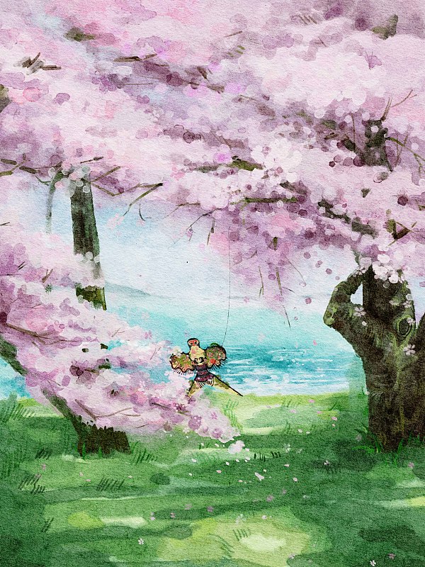 樱花树  一个断线的风筝 清明节图片下载