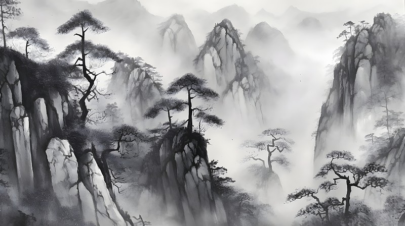中国画国风水墨山水图片下载