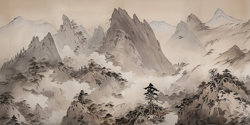 中国水墨山水画，新中式风格，自然风景插画下载