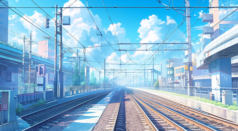 【AI数字艺术】高铁的铁轨上插画背景下载