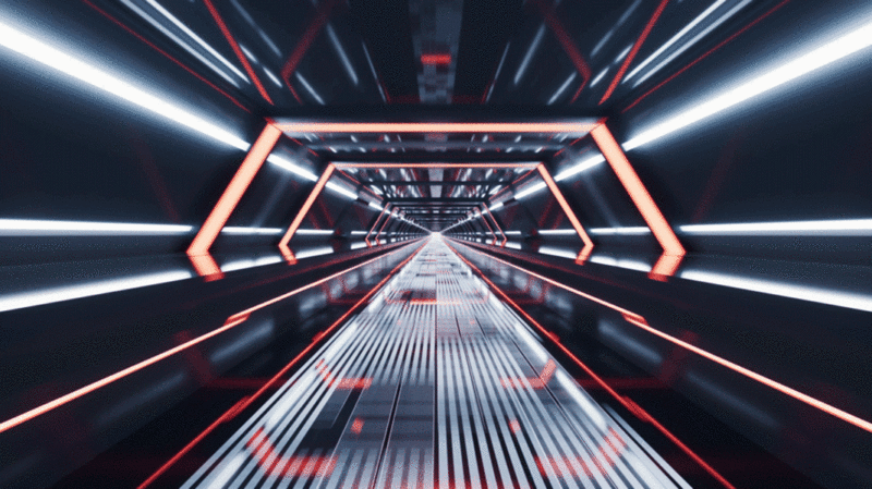 红色未来感科技隧道3D渲染图片下载