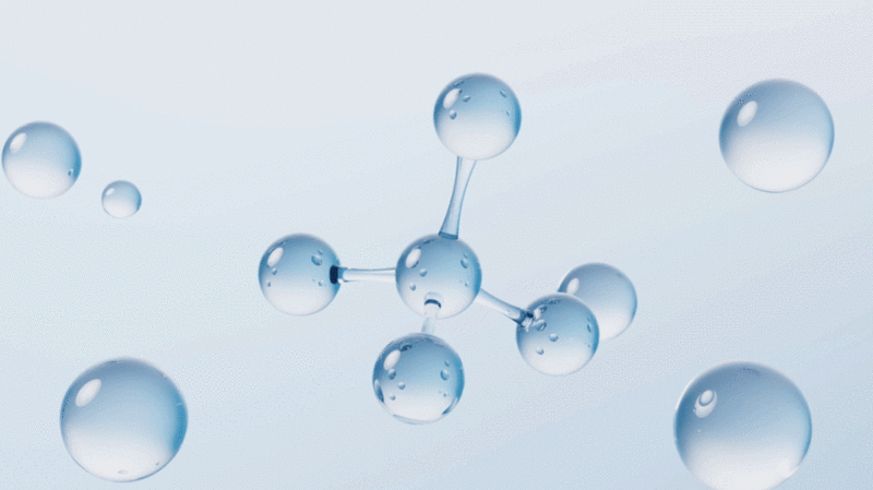 蓝色透明分子与水珠3D渲染图片下载
