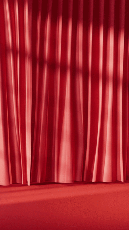 红色阳光与窗帘布料室内3D渲染插画下载