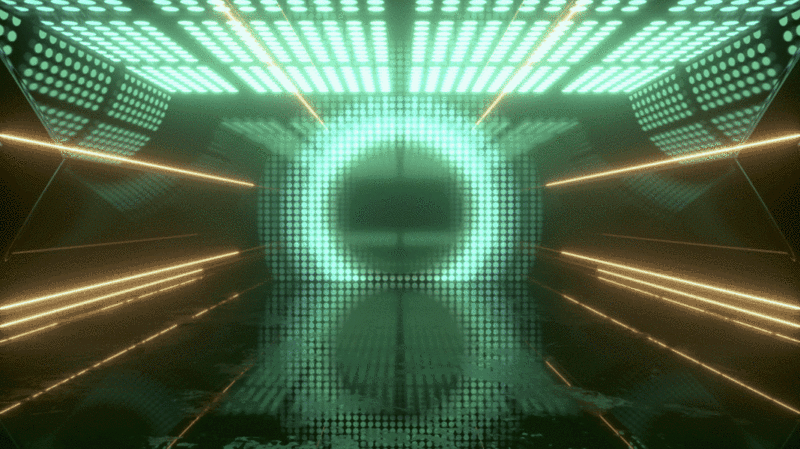 穿梭在绿色灯光照耀的大厅3D渲染图片下载