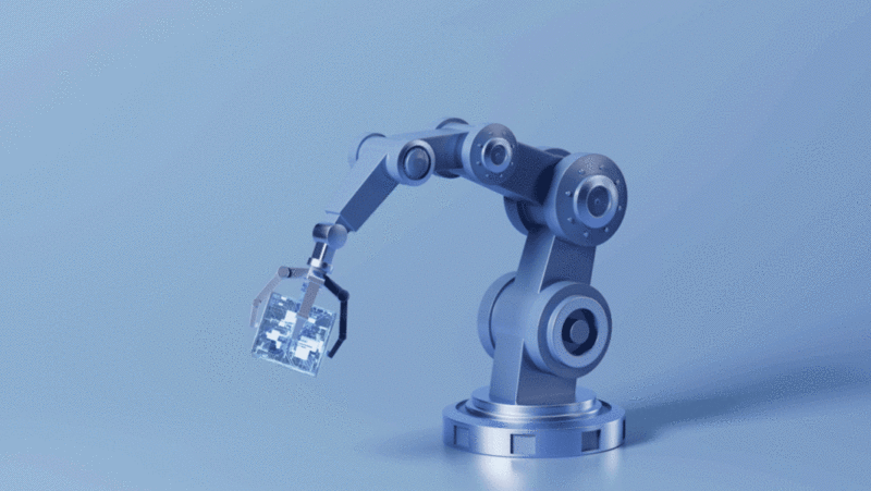 机械臂与科技芯片动画3D渲染插画下载