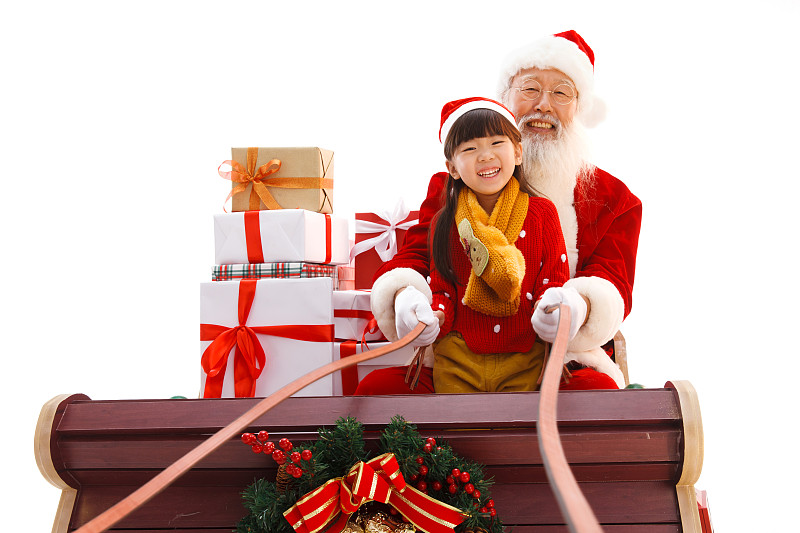 圣诞老人和小女孩在派送圣诞礼物图片下载