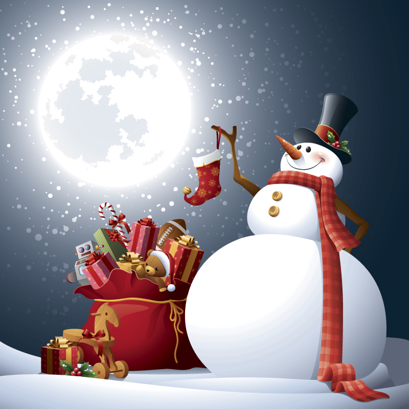 雪人-圣诞老人的袋子图片下载