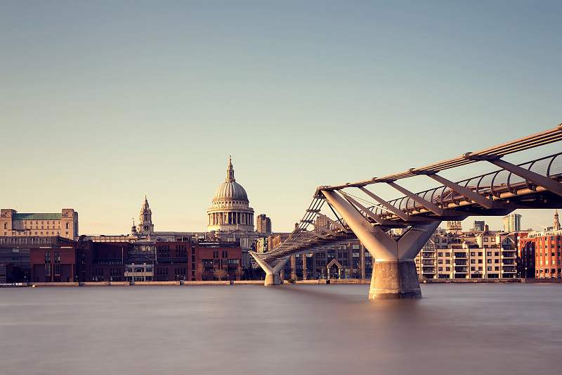 伦敦圣保罗大教堂和千禧桥图片素材