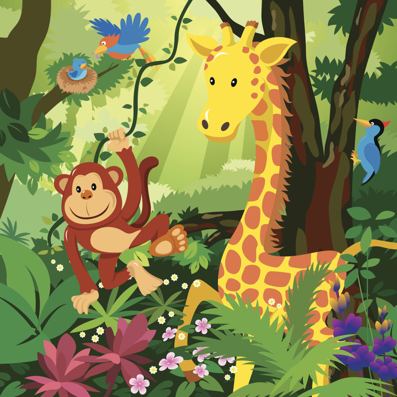 丛林里的卡通动物图片下载