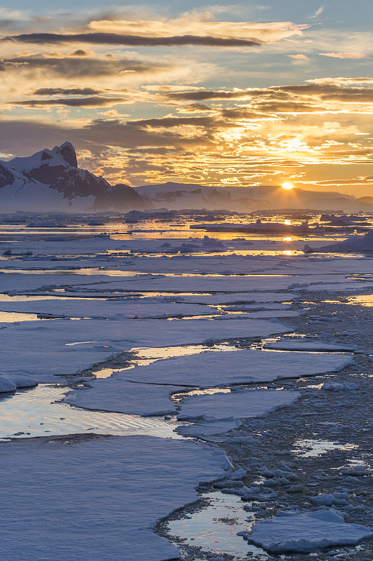 南极洲的日落和海冰图片下载