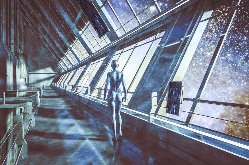 Cyborgs in spaceship, watching stars, universe图片下载
