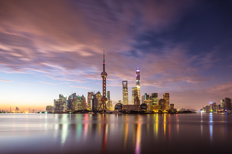 现代城市上海的天际线与日出图片素材