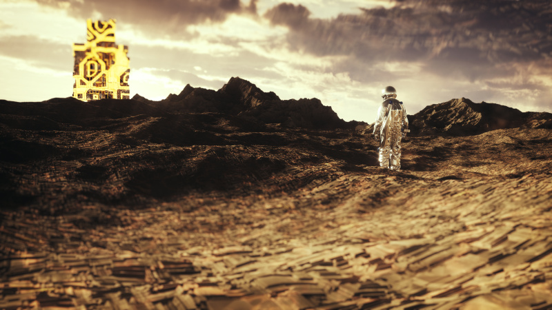 Astronaut on distant planet, discovery, artifact图片下载