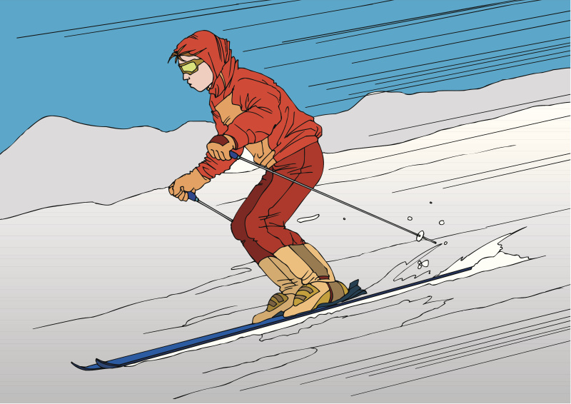 画一个年轻的成年人滑雪，插图图片下载