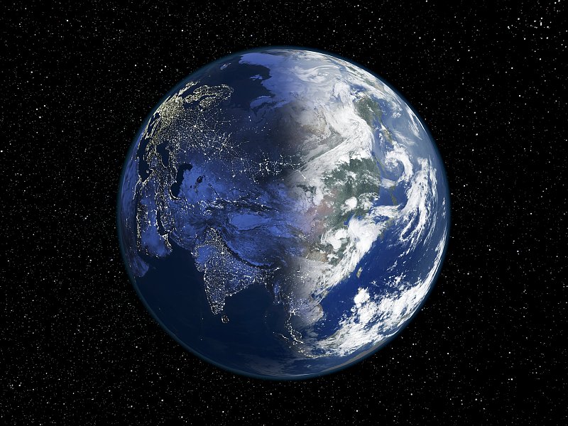 亚洲，白天和黑夜，地球的卫星图像图片素材